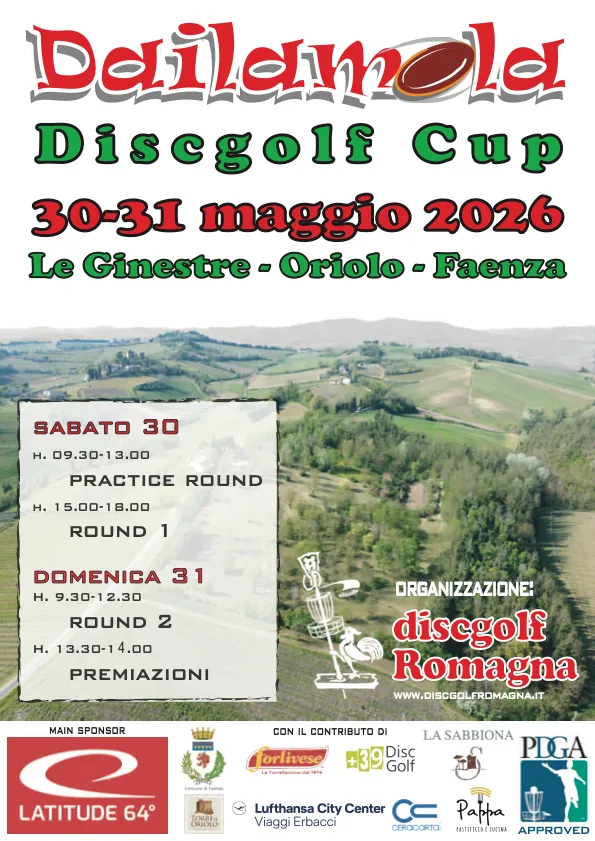 locandina dailamola disc golf cup sponsored by Latitude 64
