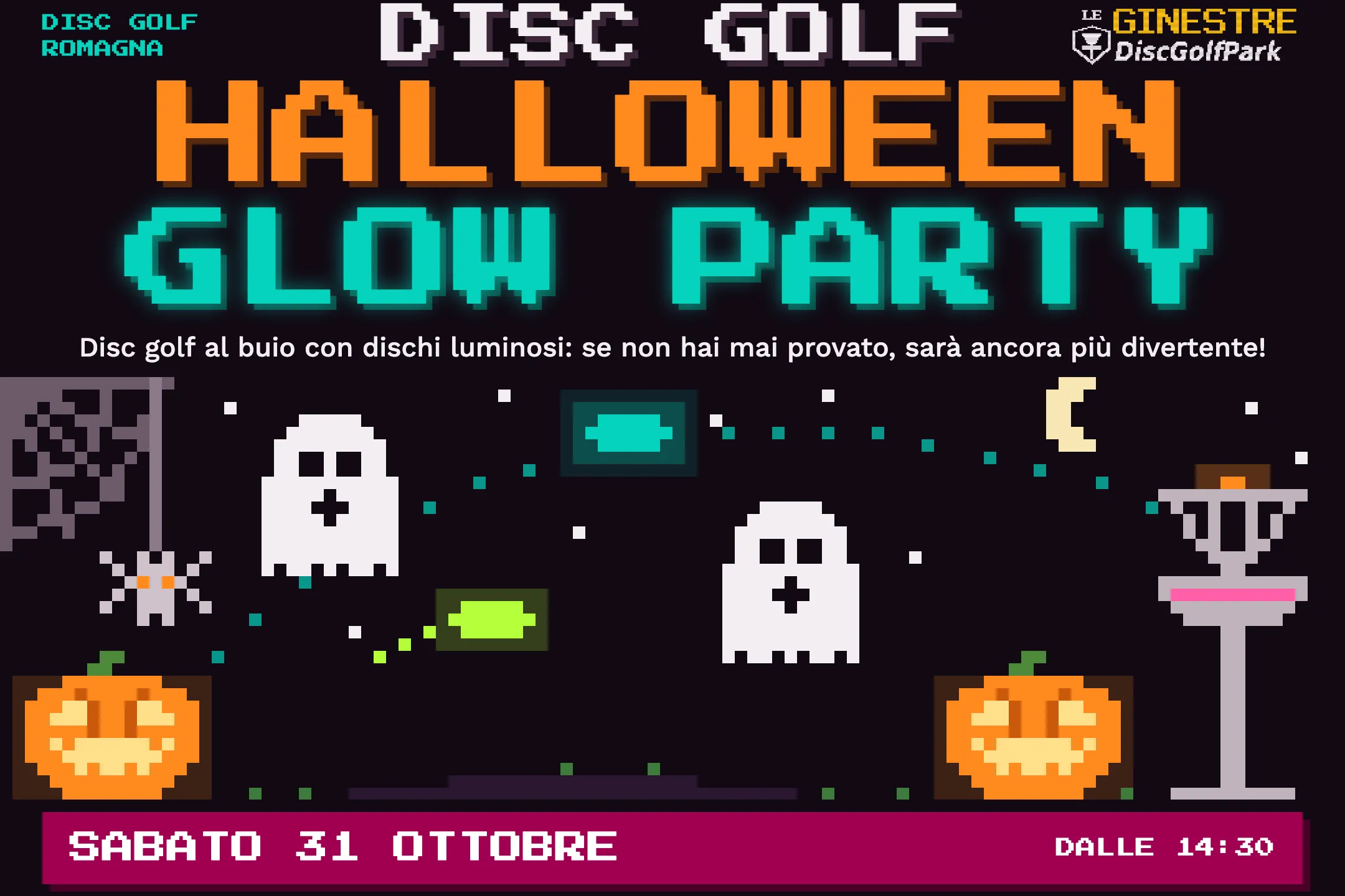 Locandina Disc Golf Halloween Glow Party, sabato 31 ottobre alle Ginestre