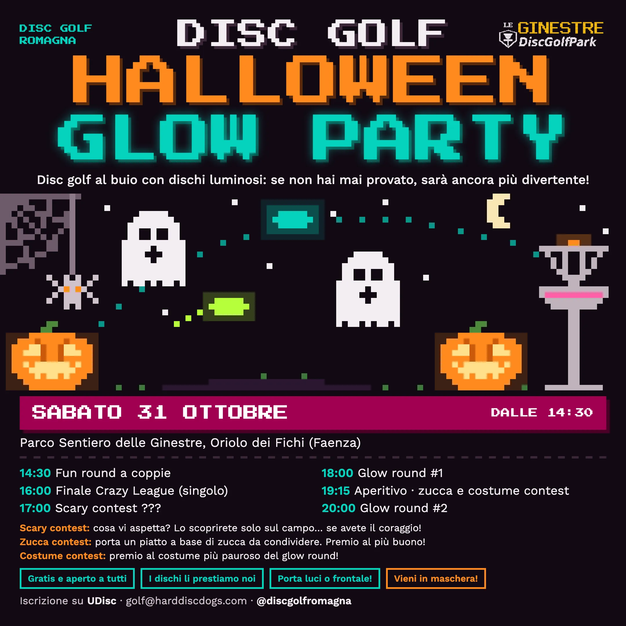 Locandina Disc Golf Halloween Glow Party, sabato 31 ottobre alle Ginestre