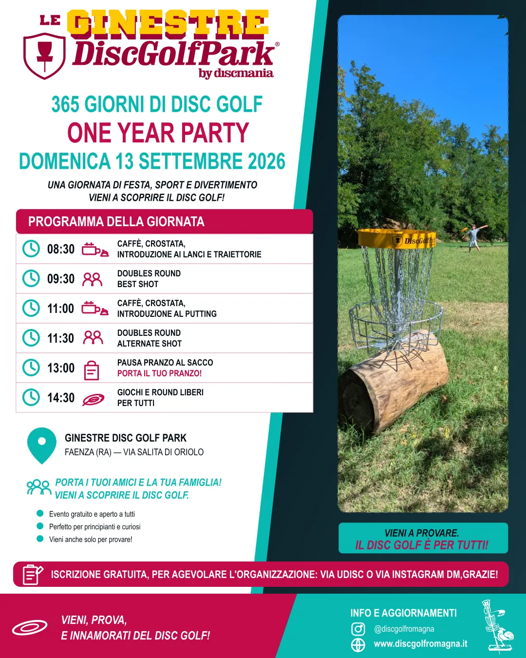 locandina festa one year disc golf romagna