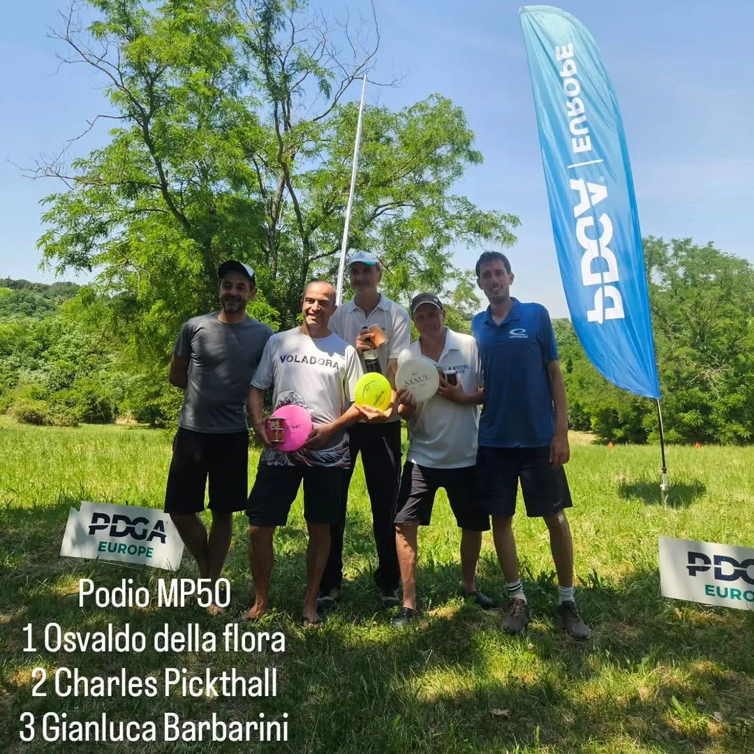 Podio MP50 Dailamola Disc Golf Cup 2026: Osvaldo Della Flora, Charles Pickthall, Gianluca Barbarini